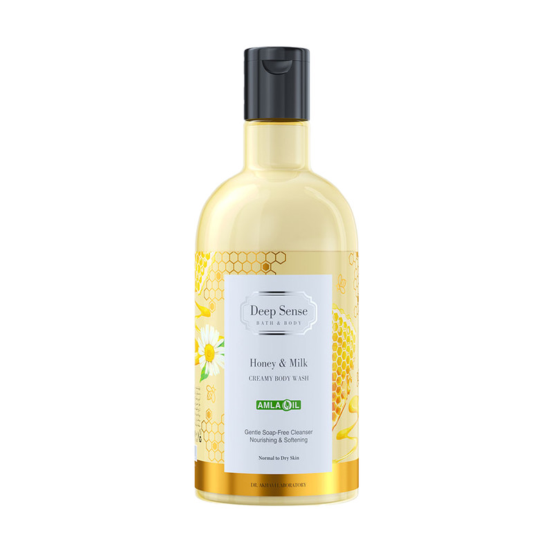 شامپو بدن کرمی دیپ سنس مدل عسل و شیر (Honey & Milk) حاوی روغن آملا حجم 400میلی‌لیتر