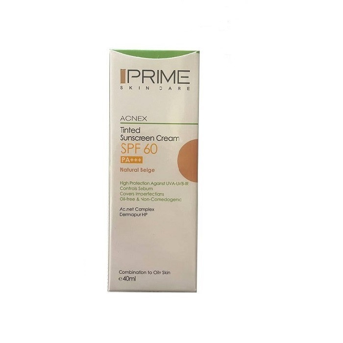 ضدآفتاب رنگی پرایم اسکین ACNEX مدل Tinted Sunscreen Cream SPF 60 رنگ Natural Beige حجم 40 میلی‌لیتر