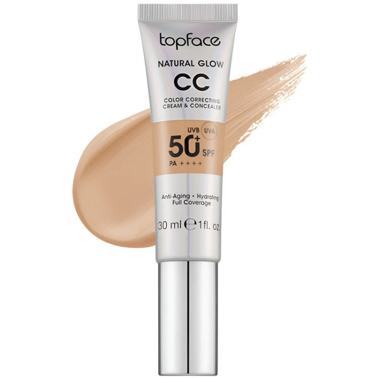 کرم CC و کانسیلر تاپ فیس مدل SPF 50+ Natural Glow